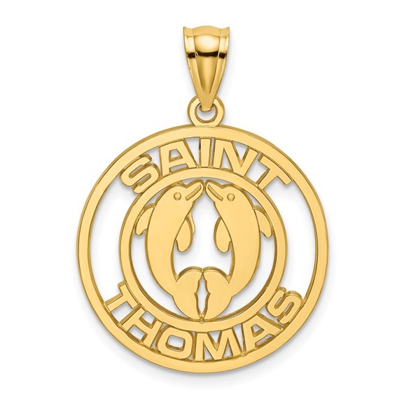 14k Yellow Gold Travel SAINT THOMAS withDolphins Necklace...